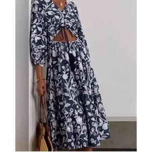 WAIMARI Emanuelle Boho Embroidered Midi Dress Cut Out Resortwear Cottagecore L